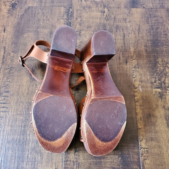 A. Giannetti Tan Leather Ankle Strap Wood Platform Clog Sandals 7M US - Picture 5 of 7